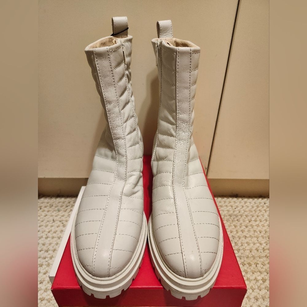NWT Napoleoni Ivory Quilted Italian Leather Lug Sole Boots Sz.10/40 Ret.$395 - Picture 5 of 11